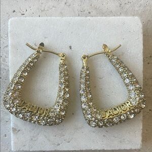 DIOR Gold and Silver Crystal Hoop Earrings